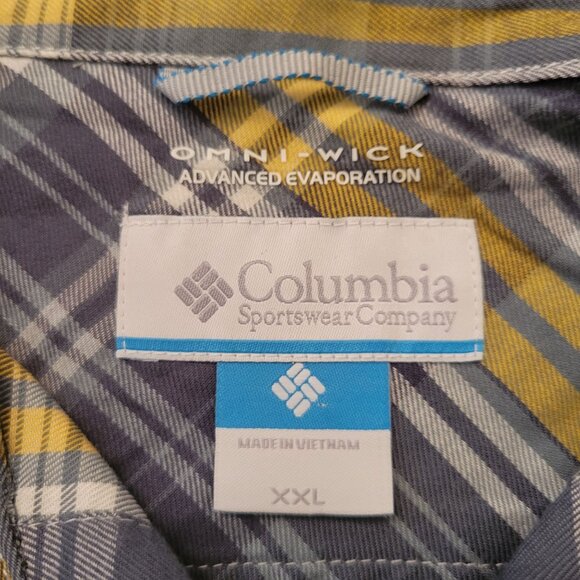Columbia Omni Wick Plaid Long Sleeve Shirt XXL Button Down Yellow Blue - Picture 2 of 7